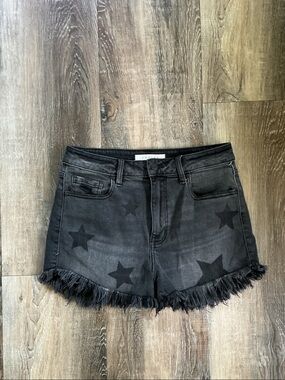 Cushnie Black Star-Print Frayed-Hem Denim Shorts